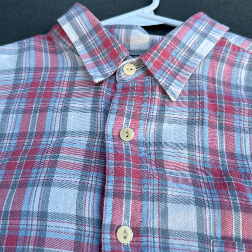 Faherty Men's White and Red with Blue stripe Plaid Shirt - Picture 2 of 12